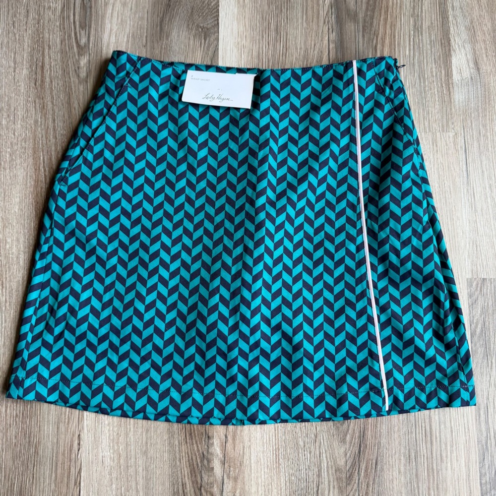 Lady Hagen Teal Navy Chevron Wrap Skort Golf Tennis Size 2 NEW